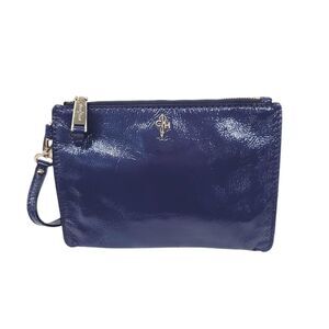 Cole Haan Wallet Patent Leather Vintage Zip Logo Y2K Womens Wristlet Blue